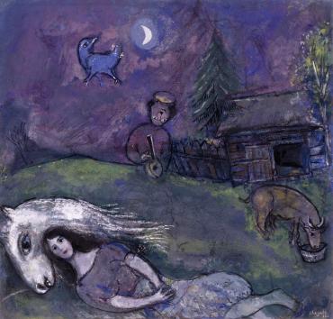 Scène champêtre ou A l'ombre des rêves, 1944, Œuvre sur papier de Marc Chagall