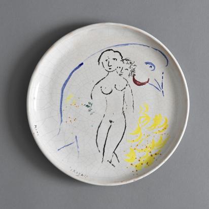 Amoureux au coq, 1951, Céramique de Marc Chagall