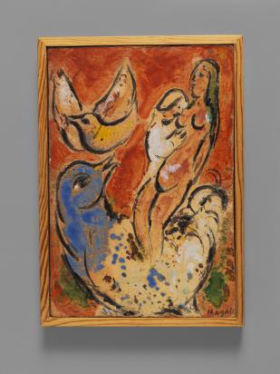 Amoureux sur coq, 1951, Céramique de Marc Chagall