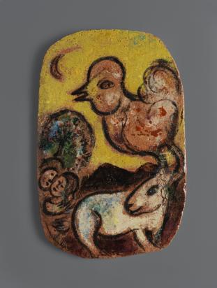 Goat and Rooster, 1952, Ceramic by Marc Chagall