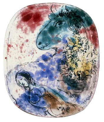 Dormeuse, bouquet et vache, 1955, Céramique de Marc Chagall