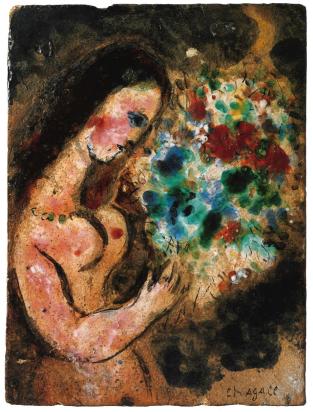 Woman with Bouquet or Nude with Bouquet, 1952, Ceramic by Marc Chagall