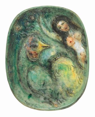 Woman with Rooster or Nude with Rooster I or Reverie, 1950, Ceramic by Marc Chagall