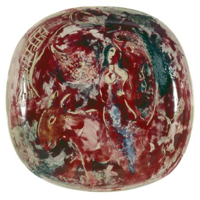 Red Plate or Couple and Donkey, 1953, Ceramic by Marc Chagall