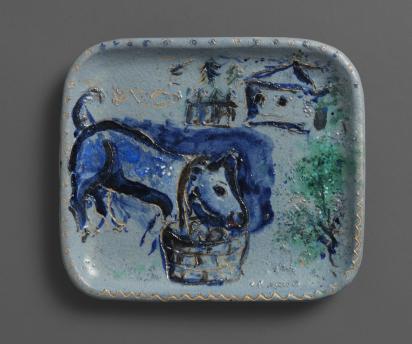 La Fontaine’s Fables: Dog Bringing His Master’s Dinner around His Neck, 1950, Ceramic by Marc Chagall