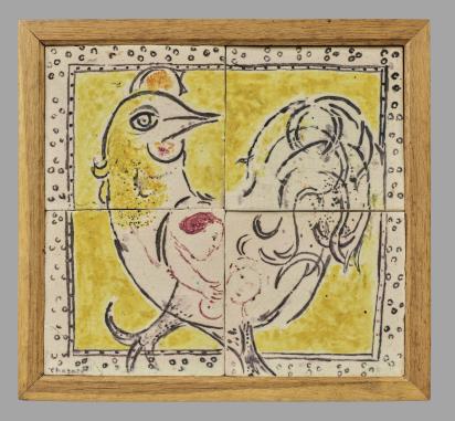 Rooster or Lovers in the Rooster, 1961, Ceramic by Marc Chagall