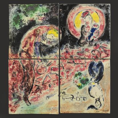 Red Roofs, 1953, Ceramic by Marc Chagall