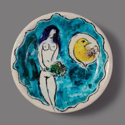 Nude with Rooster or Nude with Blue Hair, 1952, Ceramic by Marc Chagall