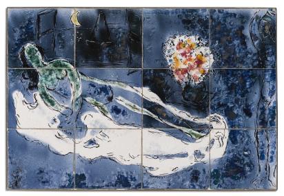 Nude on Blue Background, 1950 - 1952, Ceramic by Marc Chagall