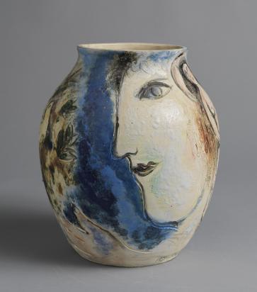 Profile and Nude or Paradise Blue Vase, 1953, Ceramic by Marc Chagall