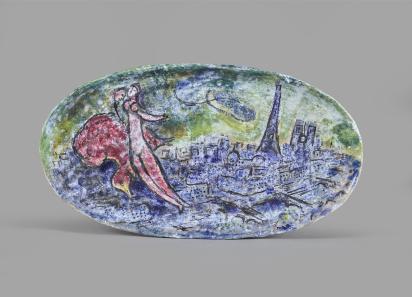 The Paris series: Couple at the Eiffel Tower or The Bridges of Paris, 1953, Ceramic by Marc Chagall