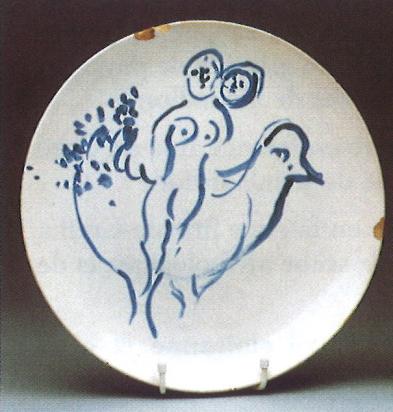 Service de mariage d’Ida Chagall : assiette : Couple et oiseau, 1951, Céramique de Marc Chagall