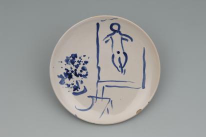 Service de mariage d’Ida Chagall : sous-tasse 12 : Fleurs et tableau, 1951, Céramique de Marc Chagall