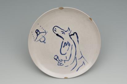 Ida Chagall’s wedding service: large plate 10: Goat Sitting under a Lamp, 1951, Ceramic by Marc Chagall