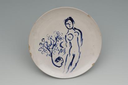 Ida Chagall’s wedding service: large plate 3: Nude with Tree in Love, 1951, Ceramic by Marc Chagall