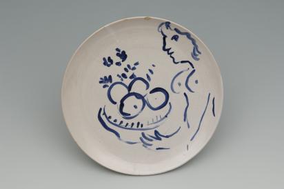 Ida Chagall’s wedding service: large plate 5: Nude with Fruit, 1951, Ceramic by Marc Chagall