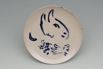 Ida Chagall’s wedding service: large plate 9: Double Profile with Goat, 1951, Ceramic by Marc Chagall