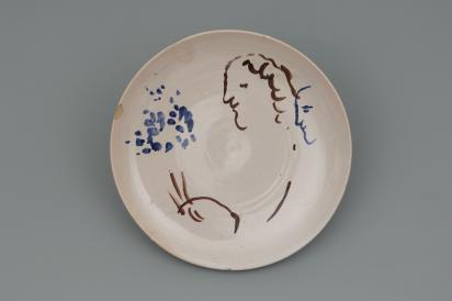 Ida Chagall’s wedding service: small plate 1: Profile and the Painter, 1951, Ceramic by Marc Chagall