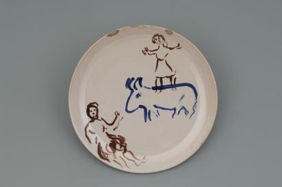 Ida Chagall’s wedding service: small plate 12: Circus Riders, 1951, Ceramic by Marc Chagall