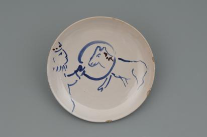 Ida Chagall’s wedding service: small plate 6: Clown with hoop, 1951, Ceramic by Marc Chagall