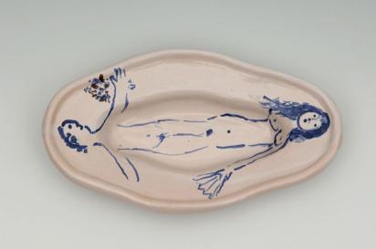 Ida Chagall’s wedding service: relish dish 1: Lovers with Fan, 1951, Ceramic by Marc Chagall