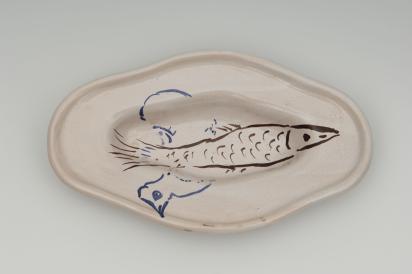 Ida Chagall’s wedding service: relish dish 2: Rooster with Chicken, 1951, Ceramic by Marc Chagall