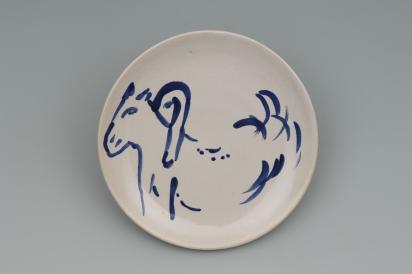 Ida Chagall’s wedding service: saucer 6: Goat-Rooster, 1951, Ceramic by Marc Chagall