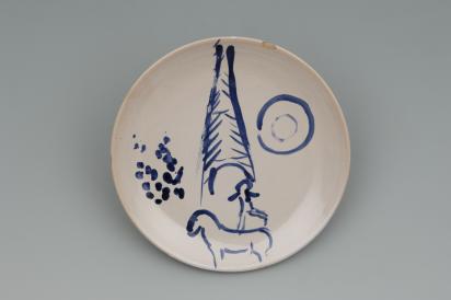 Ida Chagall’s wedding service: saucer 9: Circus Rider at the Eiffel Tower, 1951, Ceramic by Marc Chagall