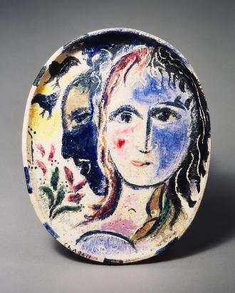 Head and profile or Two People, 1962, Ceramic by Marc Chagall