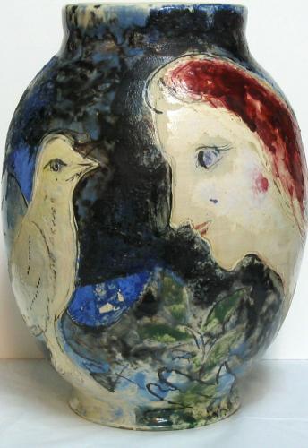 Grand visage et oiseau, 1952, Ceramic by Marc Chagall